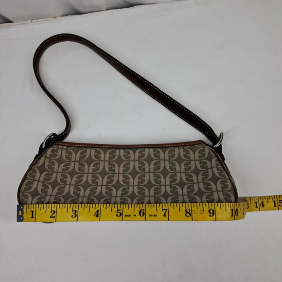 Vtg Fossil Brown Green Signature Jacquard Fabric Leather Trim Shoulder Demi Bag - Picture 12 of 14